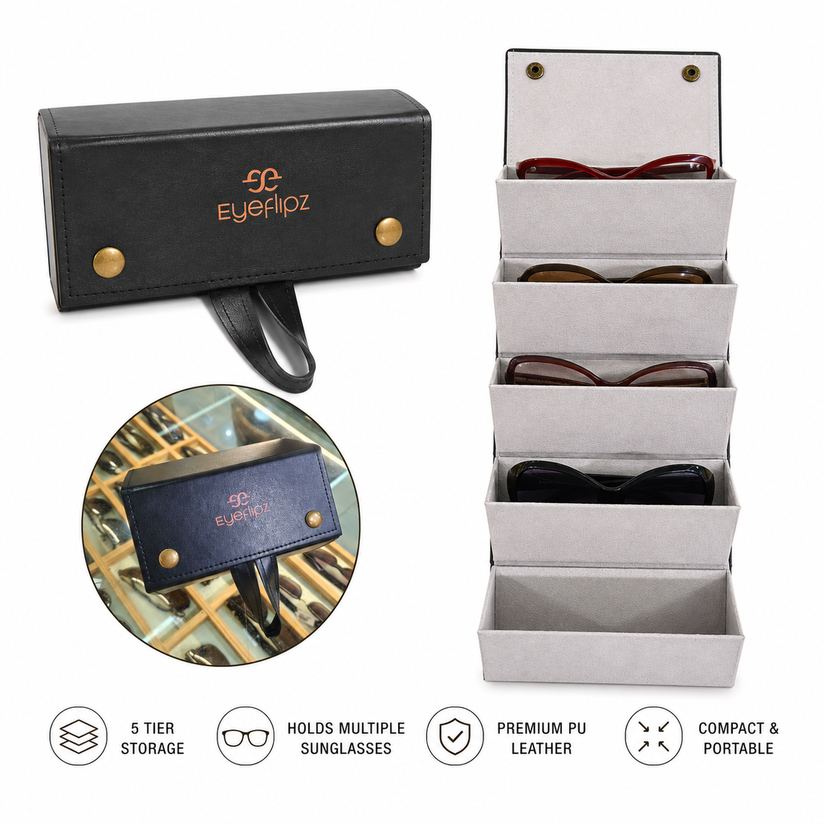 Premium Leatherette Eyewear Case – Black
